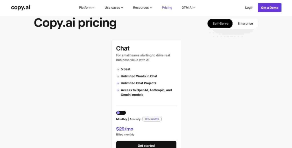 Copy.ai tool showing blog writing workflow